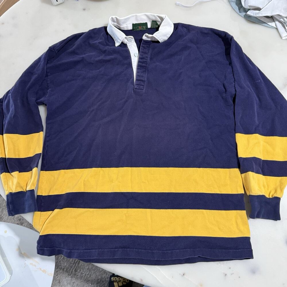 Vintage 90s J.Crew Rugby Shirt Made In Taiwan Men’s L Navy Yellow Stripe Preppy